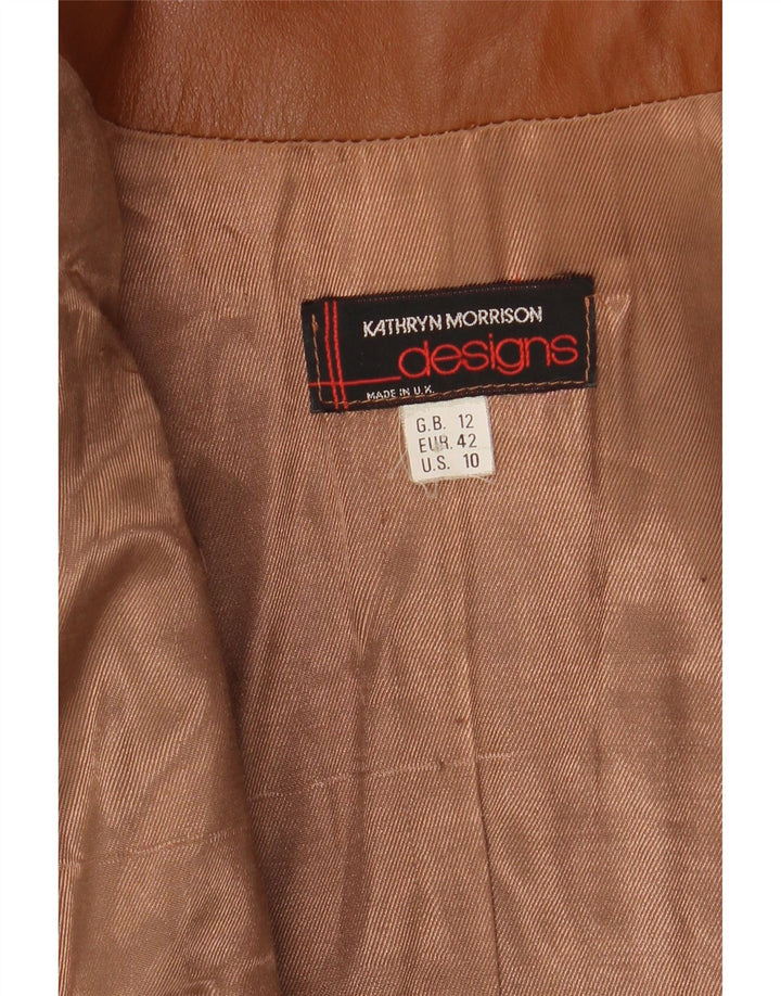 Vintage Γυναικείο Crop Military Δερμάτινο Μπουφάν UK 12 Medium Brown