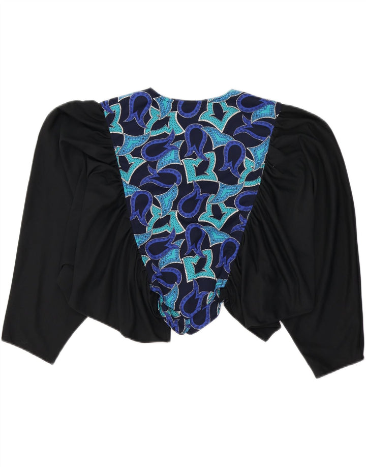 VINTAGE Γυναικείο πουκάμισο Crop Abstract Pattern Μπλούζα UK 16 Large Μαύρο