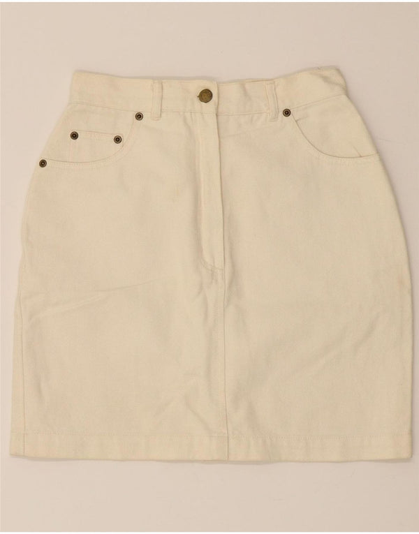 VINTAGE Womens High Waist Denim Skirt EU 38 Medium W26 L17 Off White