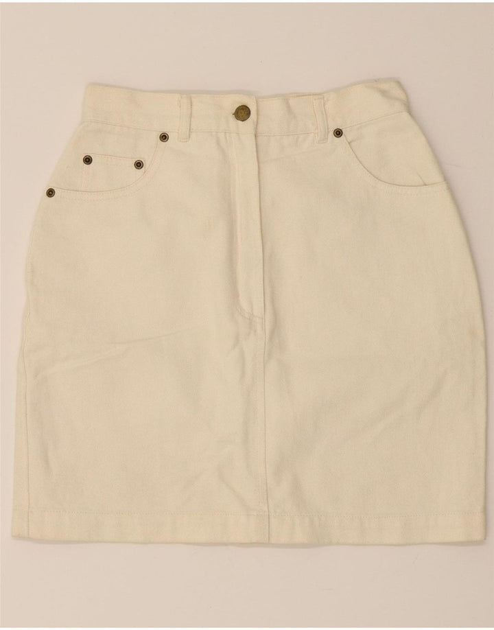 VINTAGE Womens High Waist Denim Skirt EU 38 Medium W26 L17 Off White Vintage Vintage and Second-Hand Vintage from Messina Hembry 