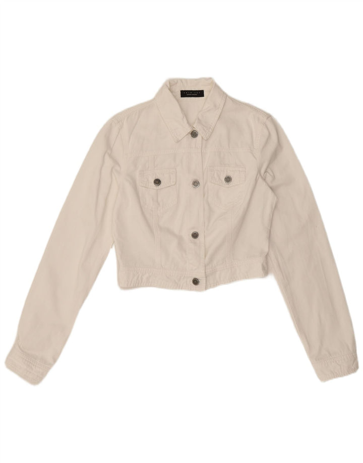 Twin-Set Γυναικείο Crop Τζιν Μπουφάν UK 12 Medium White