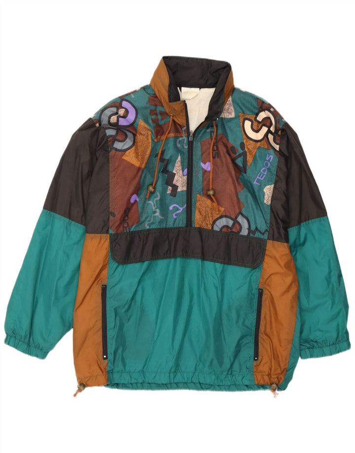 Vintage Ανδρικό γραφικό πουλόβερ Rain Jacket UK 38 Medium Green Colourblock