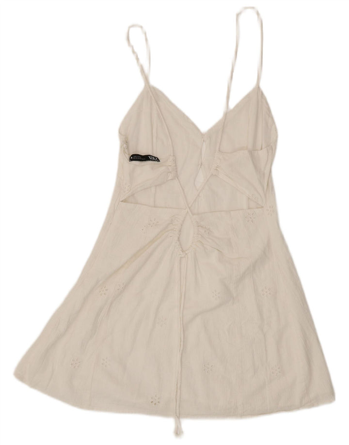 ZARA Γυναικείο Sundress UK 12 Medium White Floral Βαμβακερό