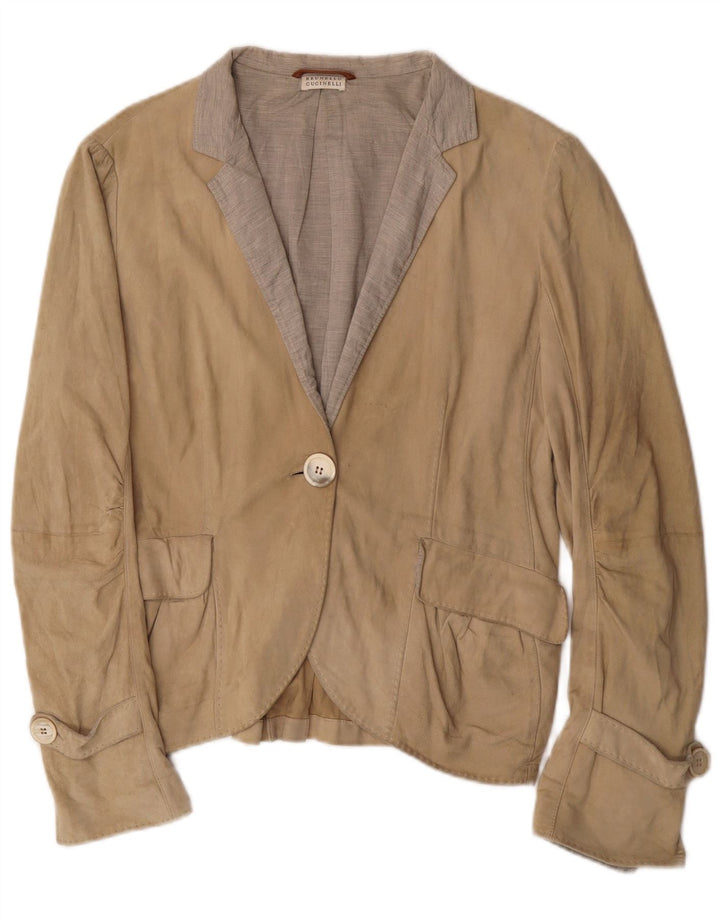 Brunello Cucinelli γυναικείο σακάκι 1 κουμπιού blazer UK 12 μεσαίου μπεζ κλασικό