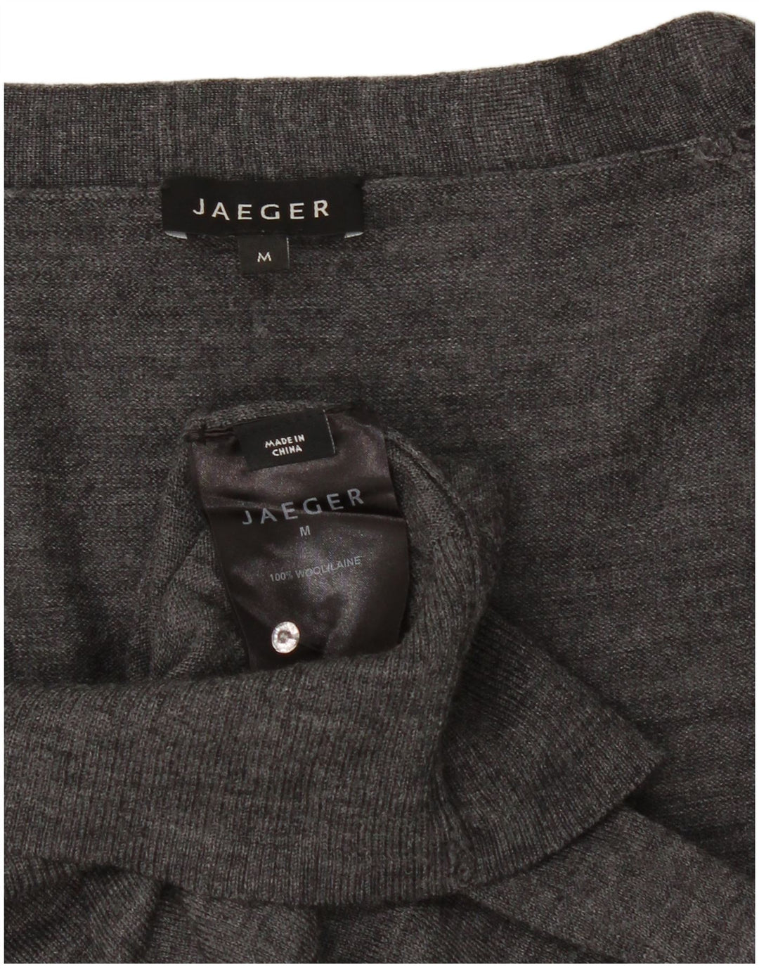 Γυναικείο Jaeger 3/4 μανίκι ζακέτα πουλόβερ UK 12 μεσαίο γκρι μαλλί