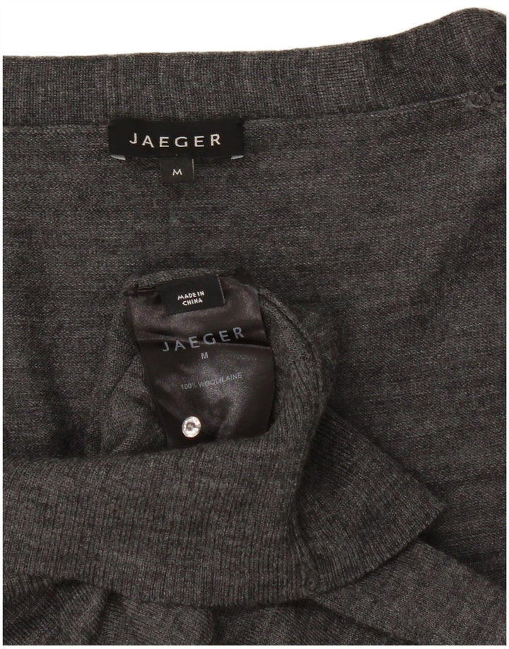 Γυναικείο Jaeger 3/4 μανίκι ζακέτα πουλόβερ UK 12 μεσαίο γκρι μαλλί