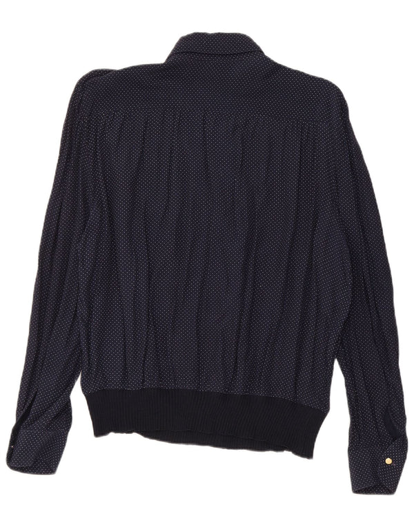 VINTAGE Γυναικείο Πουκάμισο Μπλούζα UK 16 Large Navy Blue Spotted Viscose