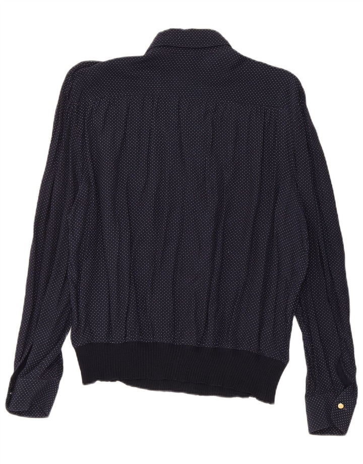 VINTAGE Γυναικείο Πουκάμισο Μπλούζα UK 16 Large Navy Blue Spotted Viscose