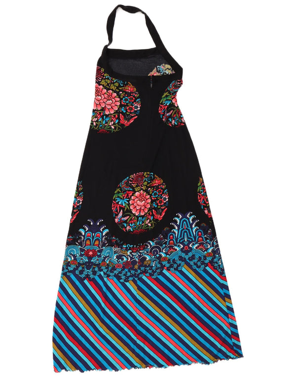 Vintage Γυναικείο Maxi Halter Φόρεμα UK 10 Small Black Floral