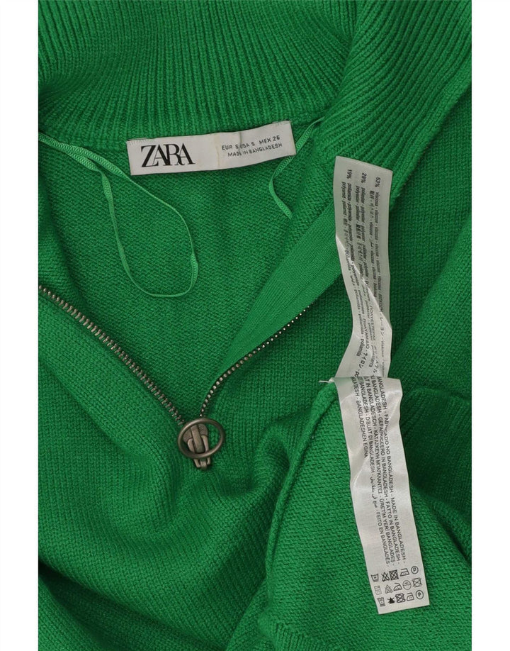 Zara γυναικείο πουλόβερ με λαιμόκοψη με φερμουάρ UK 10 Small Green Polyester