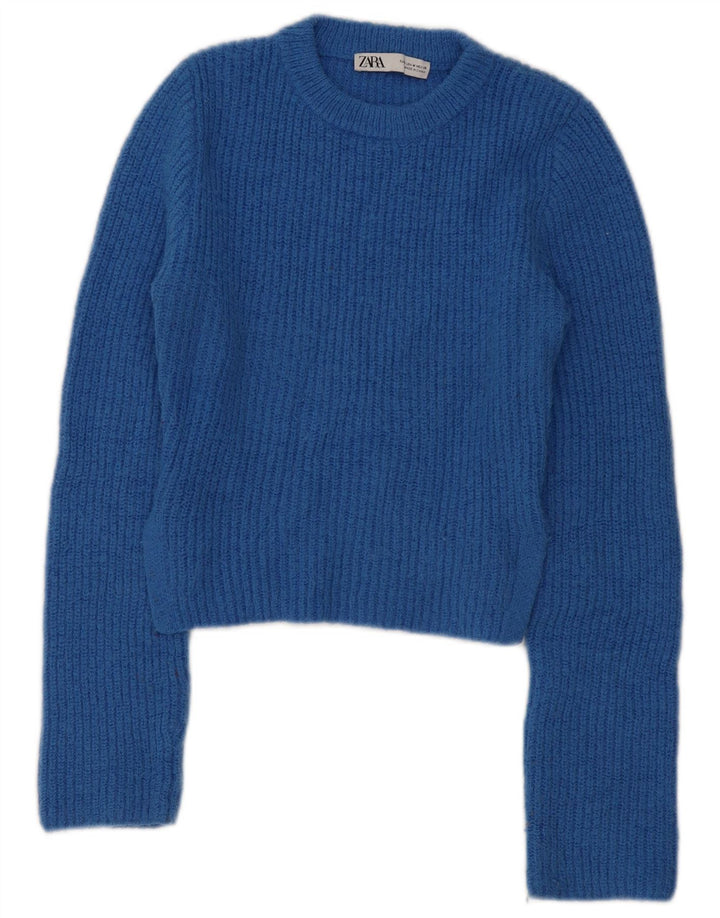 Zara Γυναικείο πουλόβερ με λαιμόκοψη Crop Crop UK 12 Medium Blue Polyester