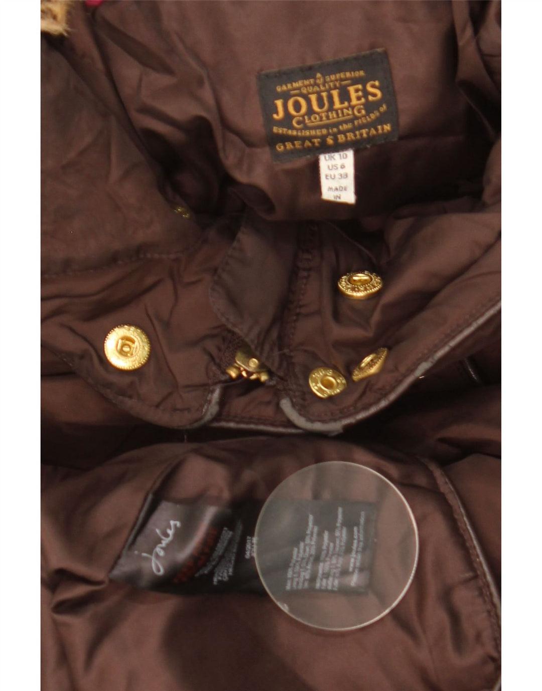 JOULES Γυναικείο παλτό με κουκούλα UK 10 Small Brown Polyester