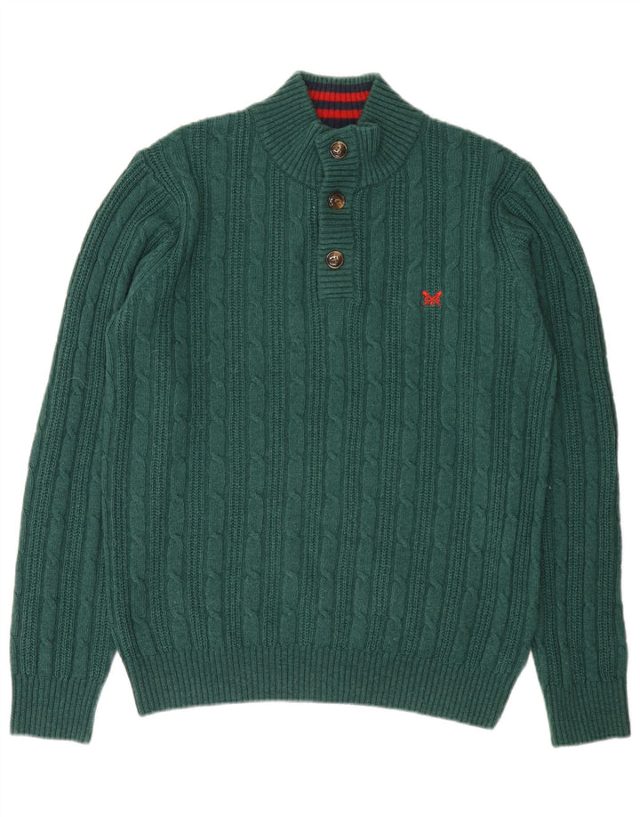 Crew Clothing Ανδρικό πουλόβερ με λαιμό με κουμπιά, μεσαίο πράσινο νάιλον