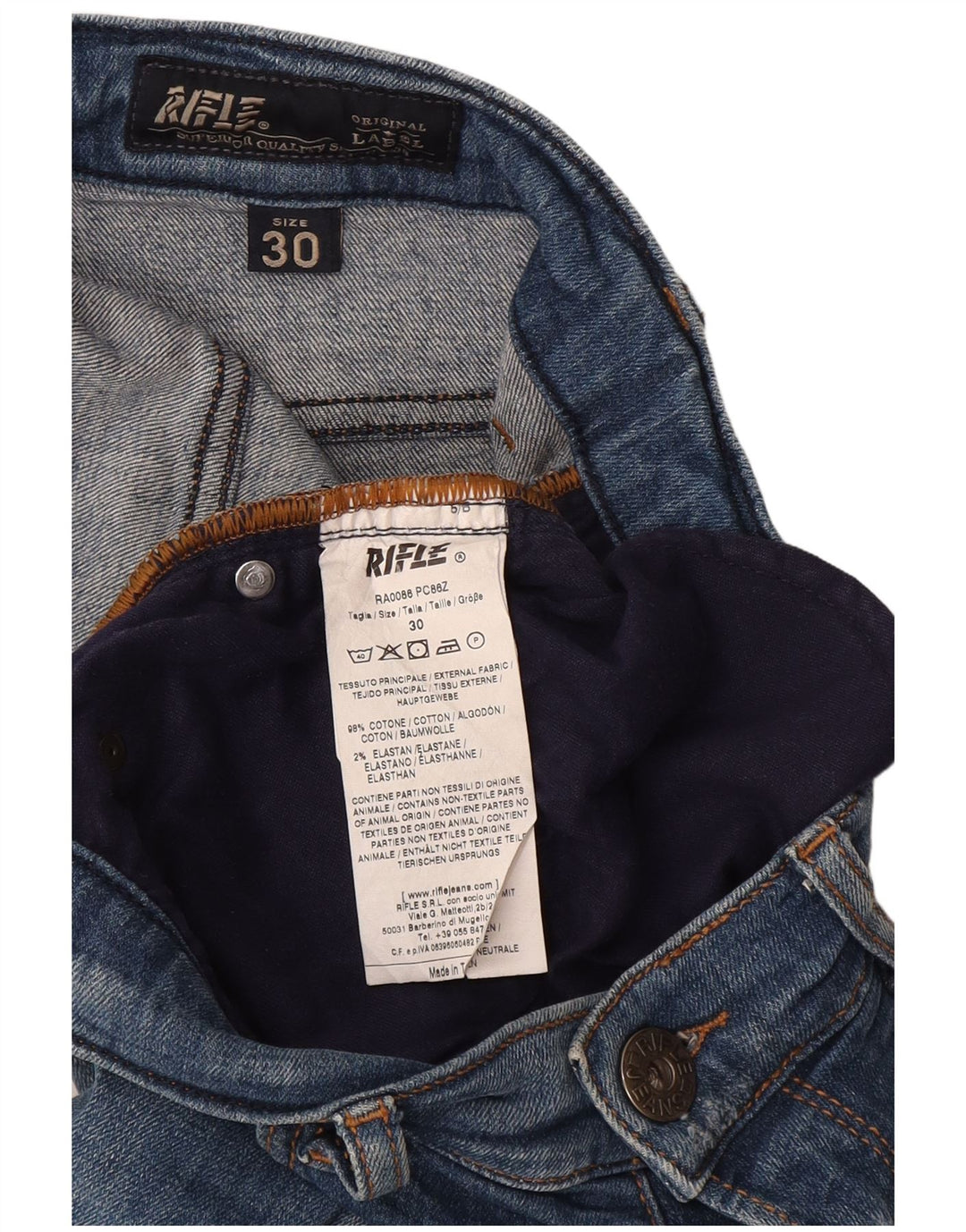 Rifle Womens Distressed Slim Jeans W30 L33 Μπλε βαμβακερό