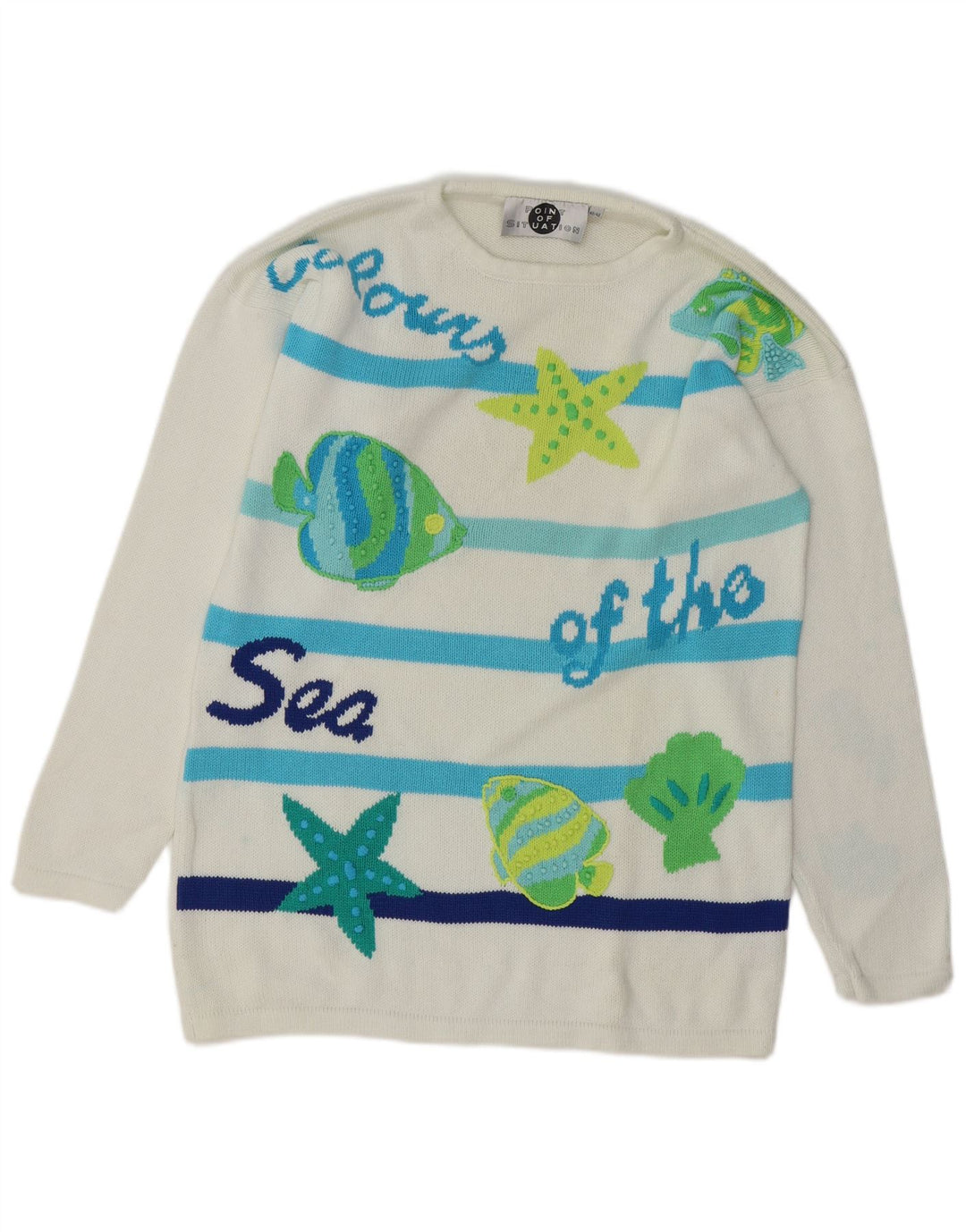 Γυναικείο πουλόβερ VINTAGE Graphic Crew με λαιμόκοψη EU 40 Μεσαίο λευκό ριγέ