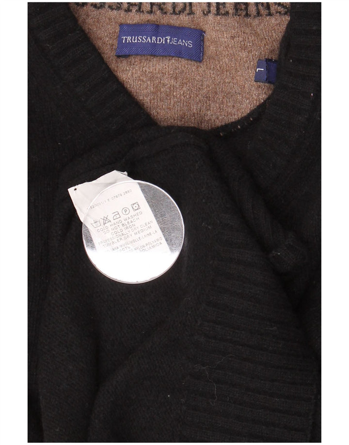 TRUSSARDI JEANS Ανδρικό πουλόβερ με λαιμόκοψη με λαιμόκοψη μεγάλο μαύρο μάλλινο