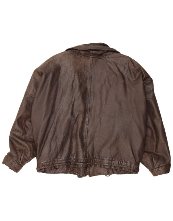 Vintage Γυναικείο Crop Oversized Δερμάτινο Μπουφάν IT 52 2XL Καφέ Δερμάτινο