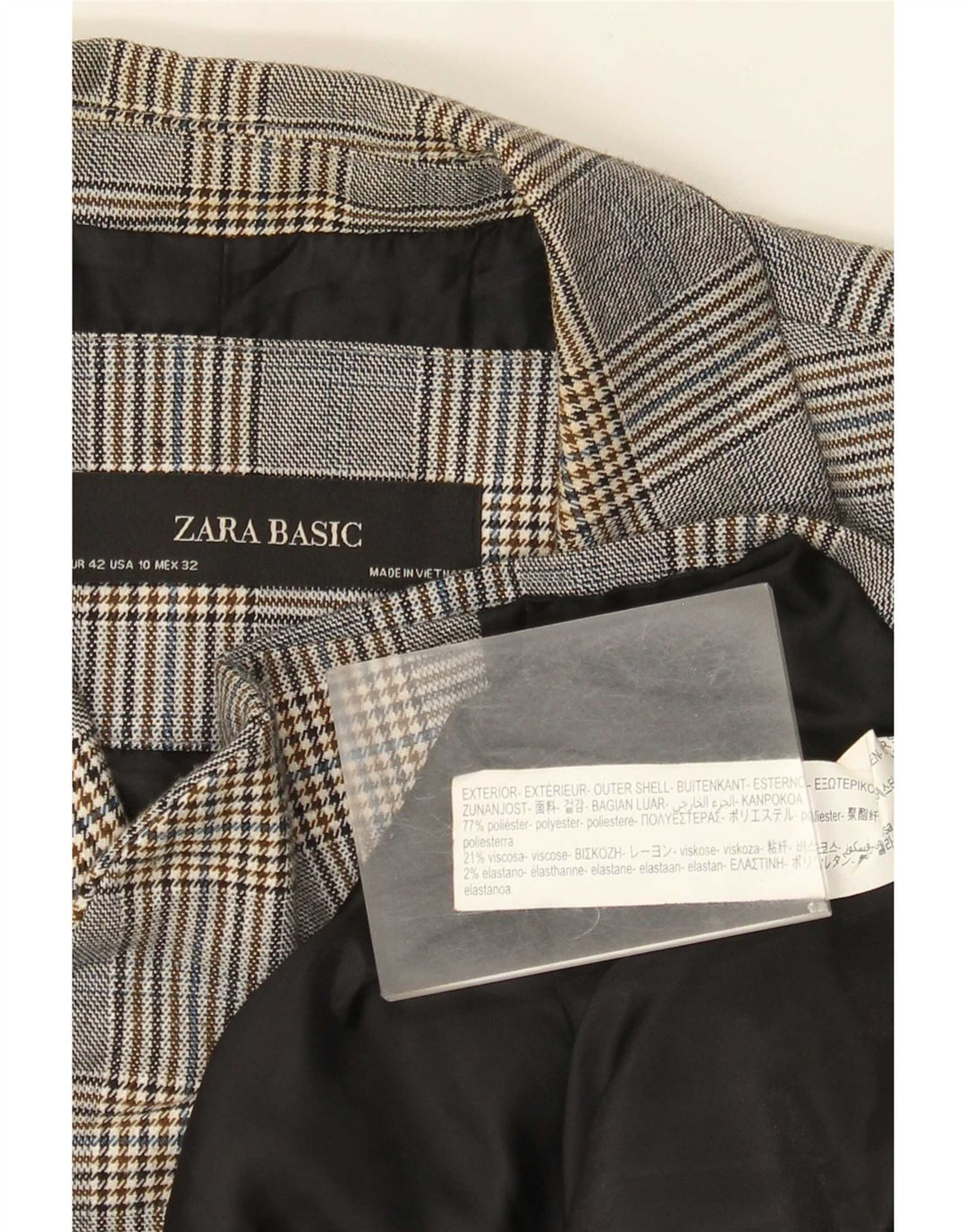 Zara Γυναικείο μπουφάν μπλέιζερ με 1 κουμπί EU 42 Large Grey Check Polyester