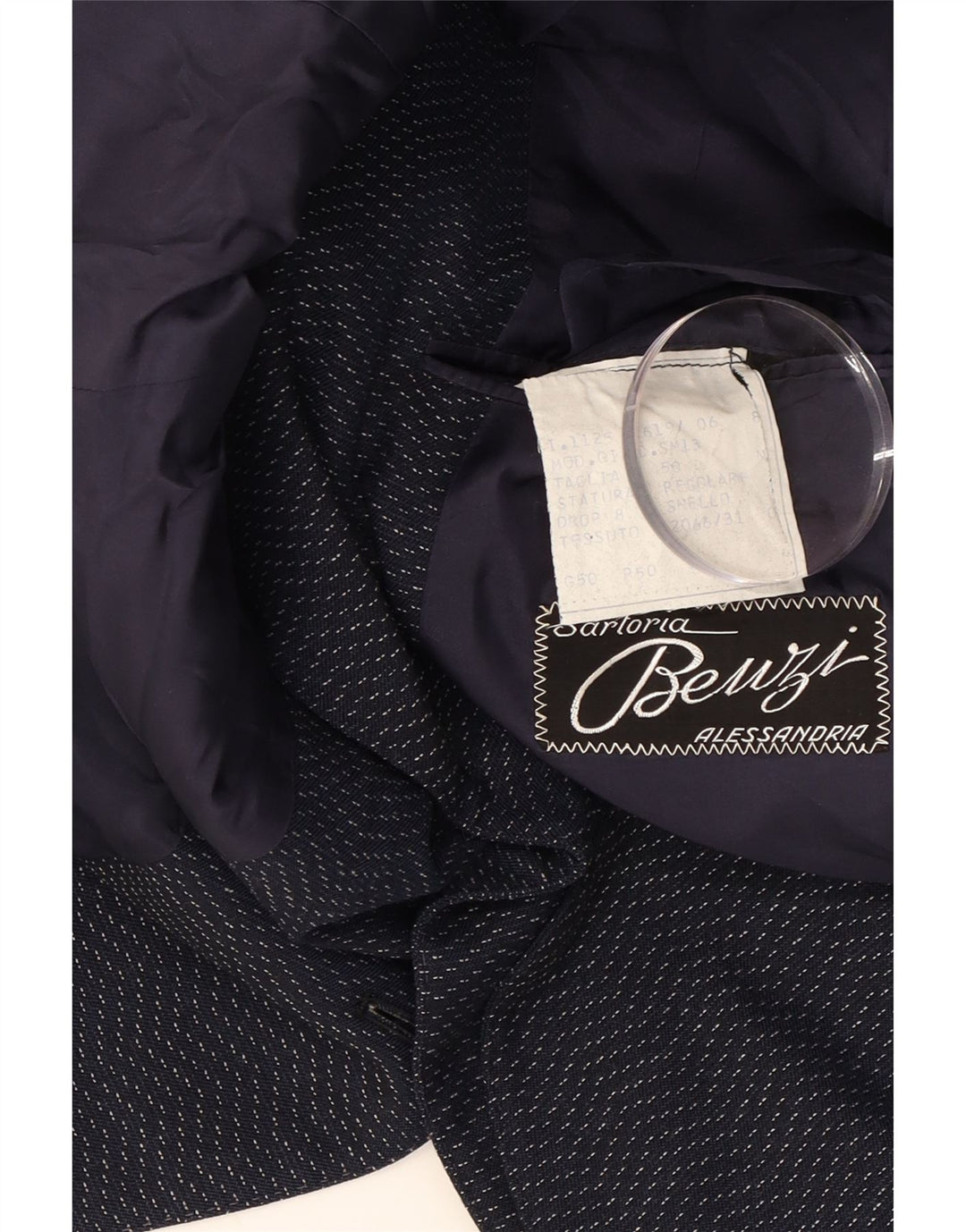 BEUZI Mens 2 Button Blazer Jacket IT 50 Large Navy Blue Pinstripe Vintage Beuzi and Second-Hand Beuzi from Messina Hembry 