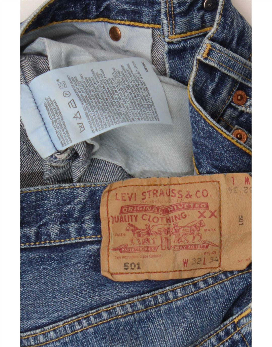 Levi's Mens 501 Straight Jeans W32 L34 Μπλε Βαμβακερό