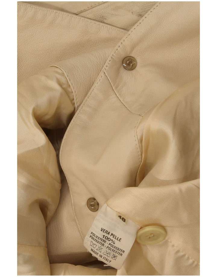 Vintage Γυναικείο Δερμάτινο Σακάκι Μπλέιζερ με 3 Κουμπιά IT 48 XL Δερμάτινο Μπεζ