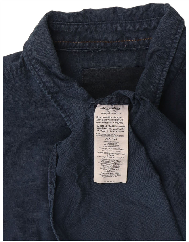 Ανδρικό πουκάμισο Jack & Jones, μεγάλο μπλε βαμβακερό