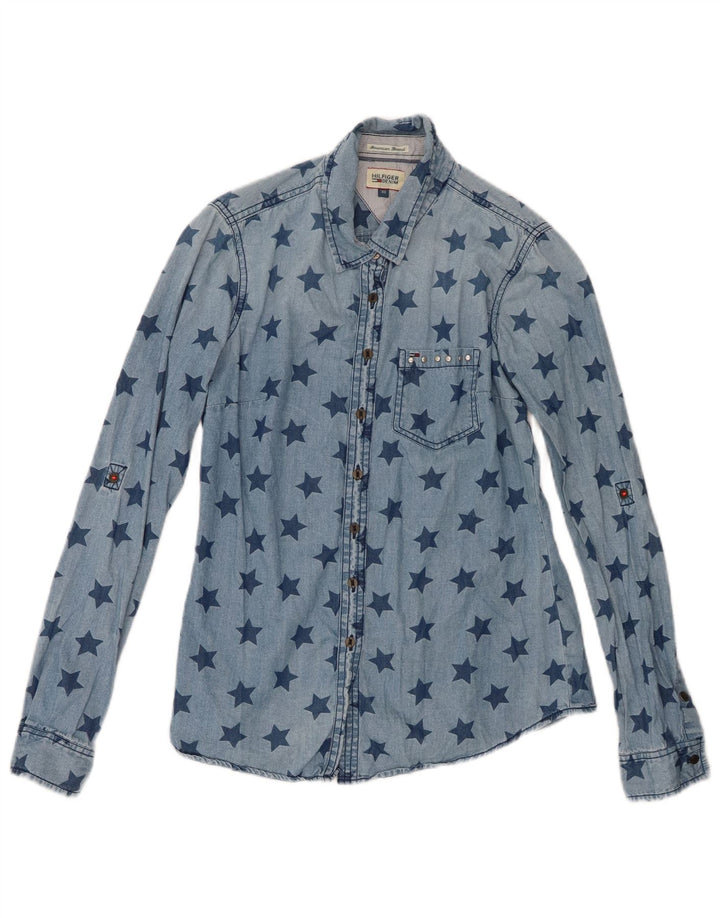 Tommy Hilfiger Γυναικείο Abstract Pattern Denim πουκάμισο UK 6 XS Blue
