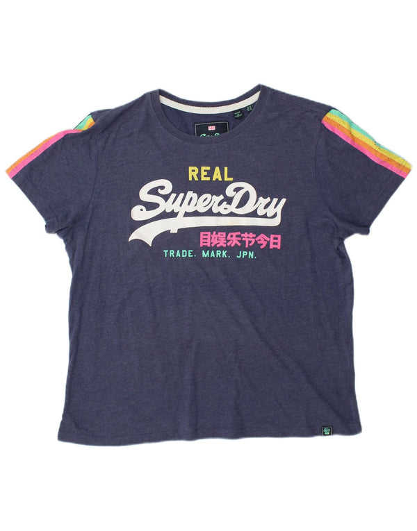 Γυναικείο γραφικό μπλουζάκι SUPERDRY Top UK 16 Large Navy Blue από βαμβάκι
