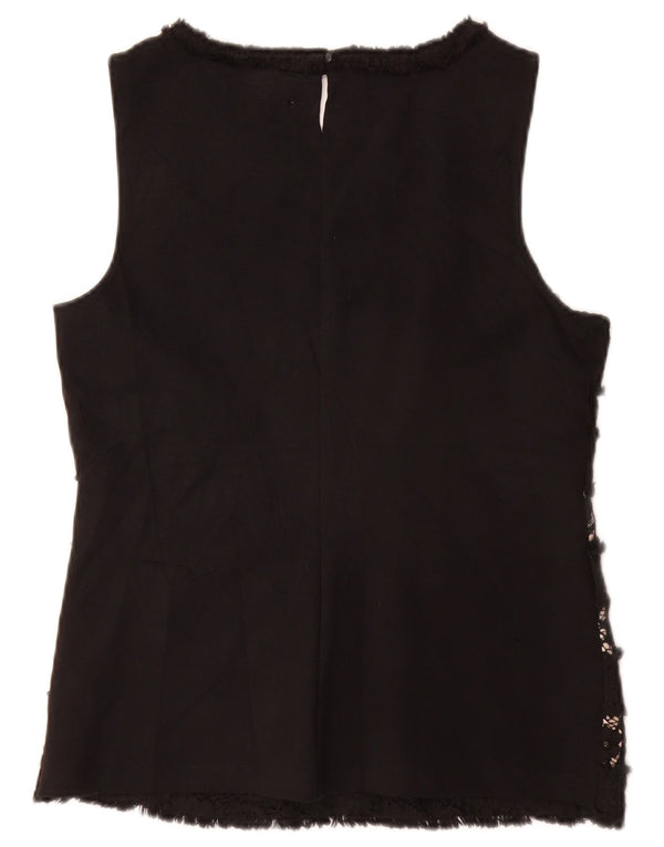 J. CREW Γυναικεία αμάνικη μπλούζα τοπ UK 10 Small Black Floral Viscose