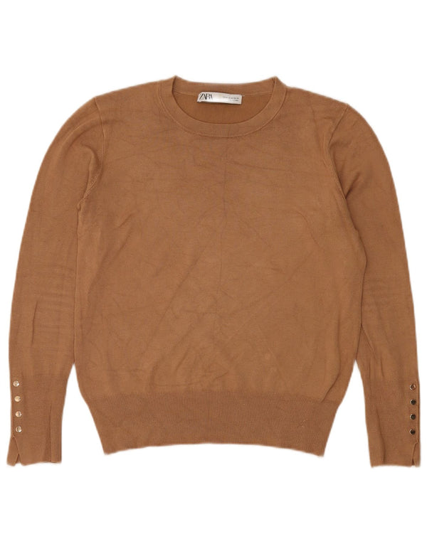 Zara Γυναικείο πουλόβερ με λαιμόκοψη UK 14 Medium Brown