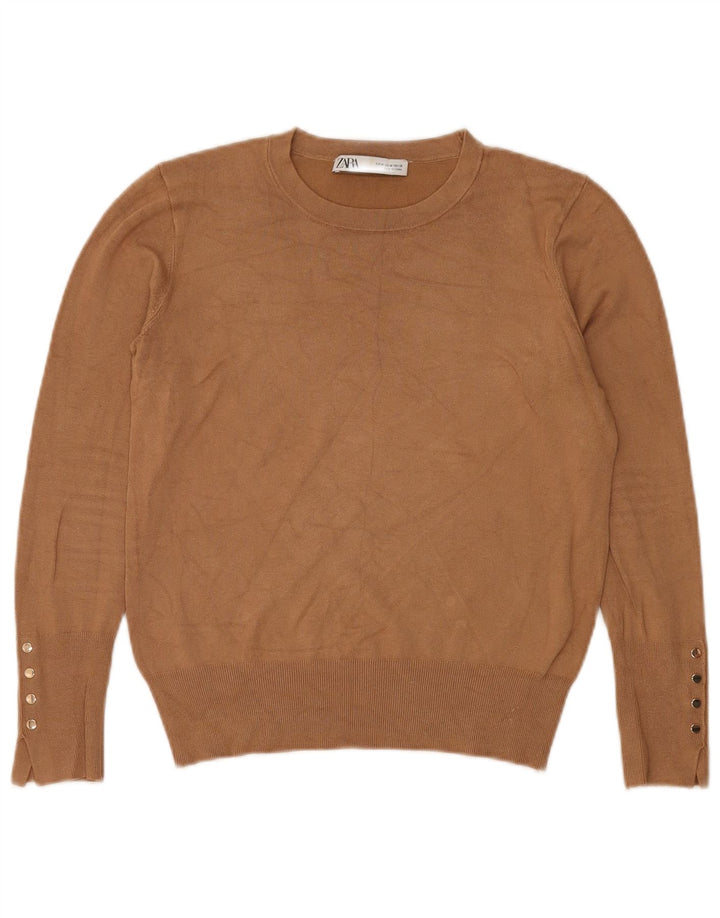 Zara Γυναικείο πουλόβερ με λαιμόκοψη UK 14 Medium Brown