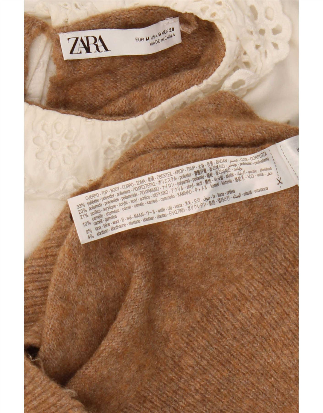 Zara Γυναικείο Crop Boat Neck Jumper πουλόβερ UK 14 Μεσαίο καφέ πολυεστέρας