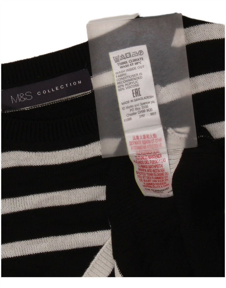 Marks & Spencer Γυναικείο πουλόβερ με λαιμόκοψη UK 14 μέτριο μαύρο ριγέ