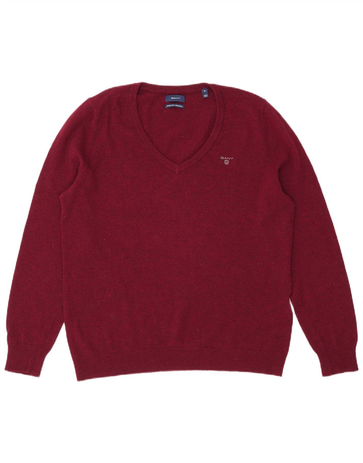 Γυναικείο πουλόβερ GANT με V λαιμόκοψη UK 18 XL Maroon Wool