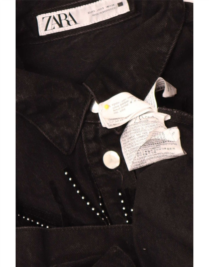 Zara Γυναικείο τζιν πουκάμισο UK 10 Small μαύρο βαμβακερό