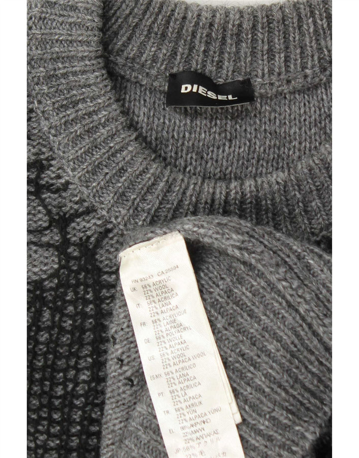 Πουλόβερ Diesel Mens Distressed Crew Neck Jumper Large Grey Acrylic