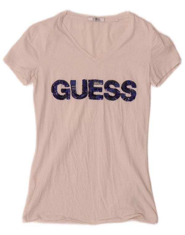 Γυναικείο γραφικό μπλουζάκι Guess Top UK 4 XS Λευκό βαμβακερό