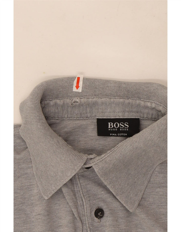 Ανδρικό πουκάμισο πόλο Hugo Boss, βαμβακερό μεσαίο γκρι