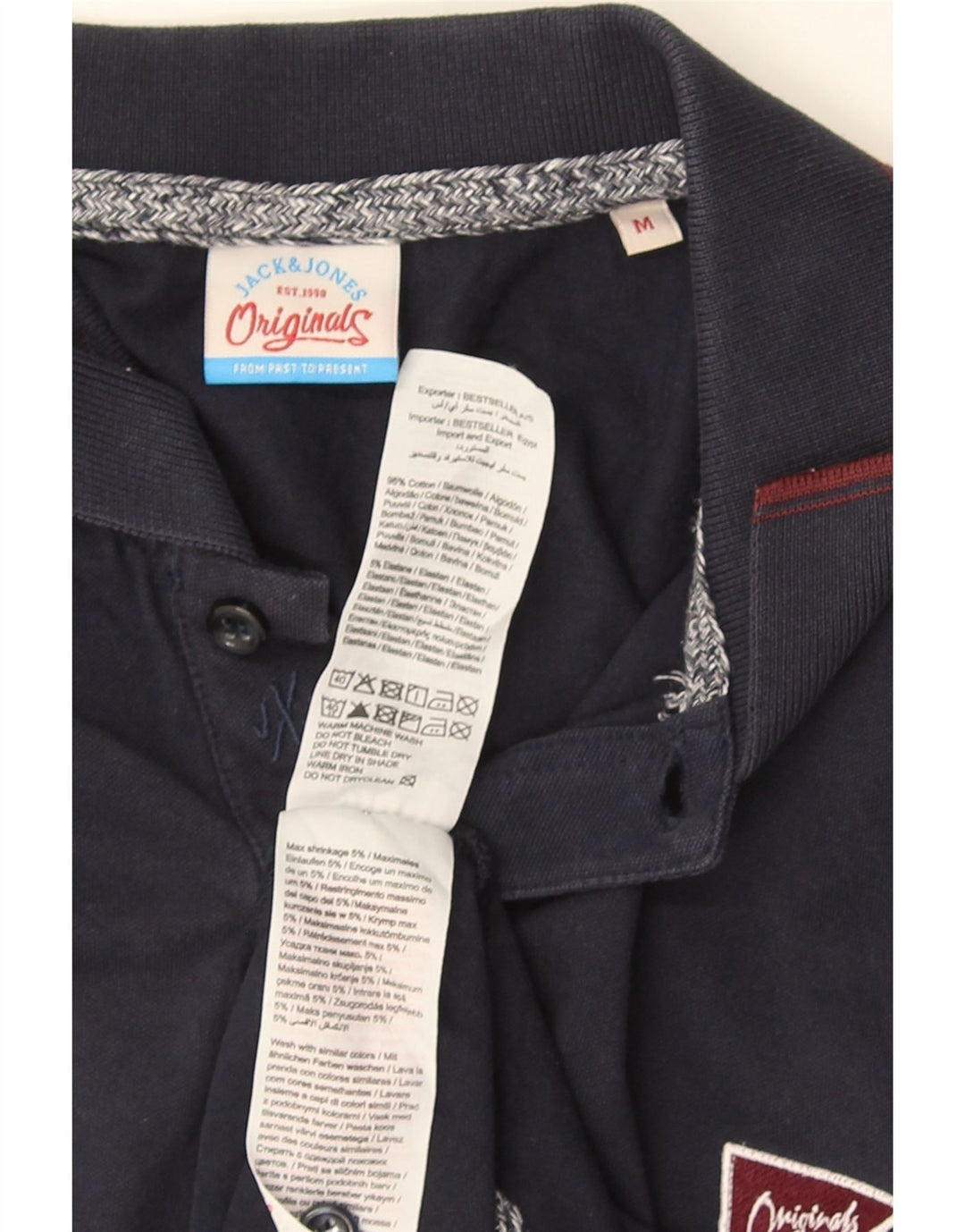 Ανδρικό πουκάμισο πόλο JACK & JONES, Βαμβακερό, μεσαίο ναυτικό