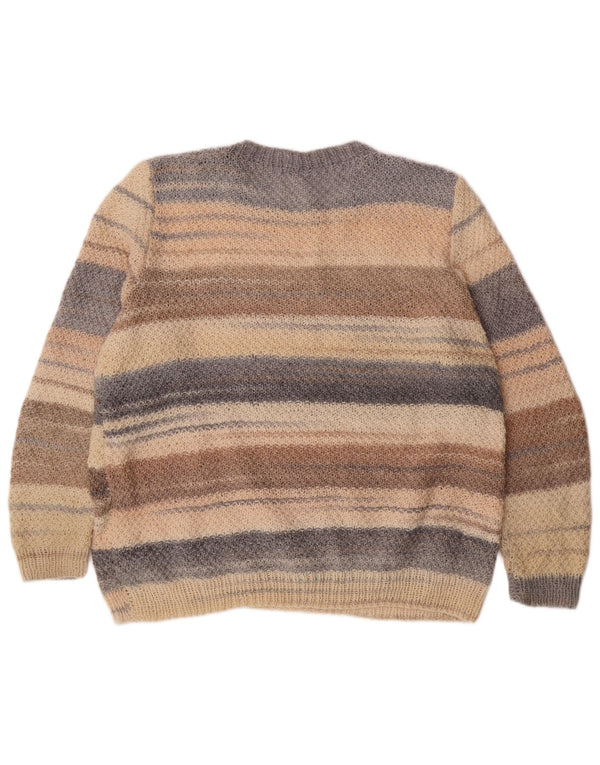 Vintage γυναικείο πουλόβερ με λαιμόκοψη UK 18 XL μπεζ ριγέ