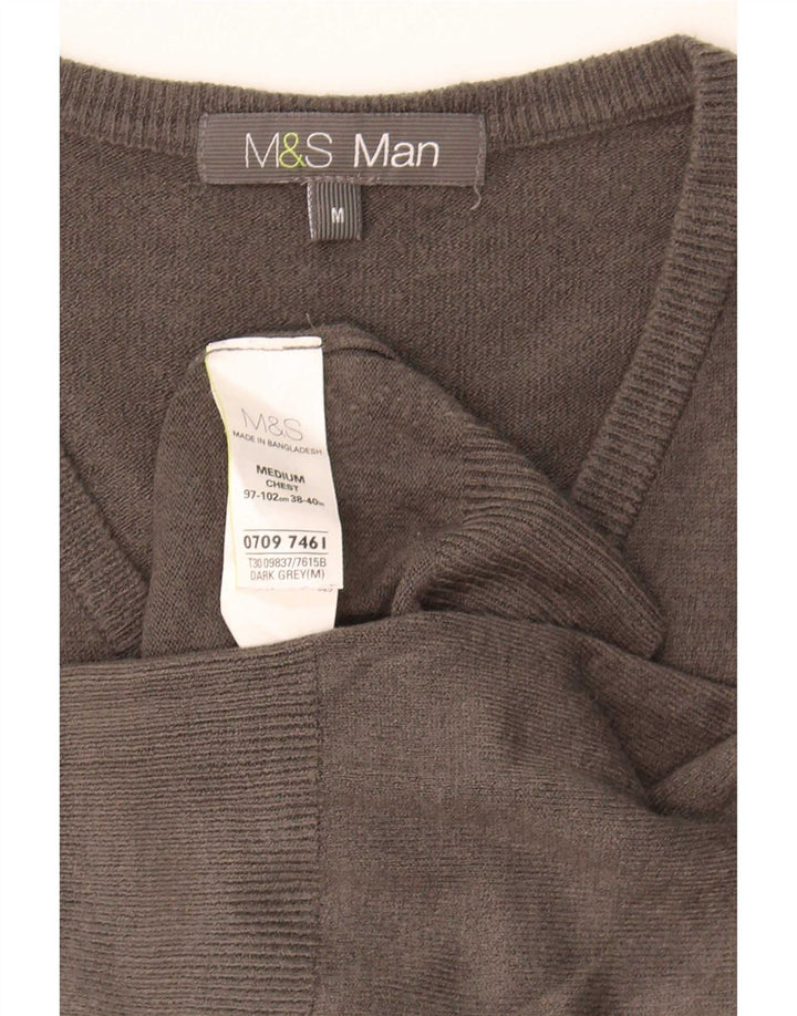 Marks & Spencer Ανδρικό πουλόβερ με λαιμόκοψη με λαιμόκοψη με μεσαίο γκρι ακρυλικό