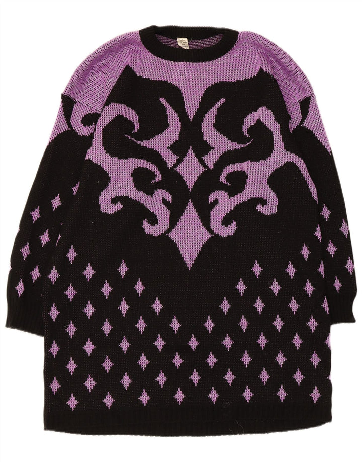 Vintage γυναικείο αφηρημένο φόρεμα με μοτίβο UK 14 Medium Purple