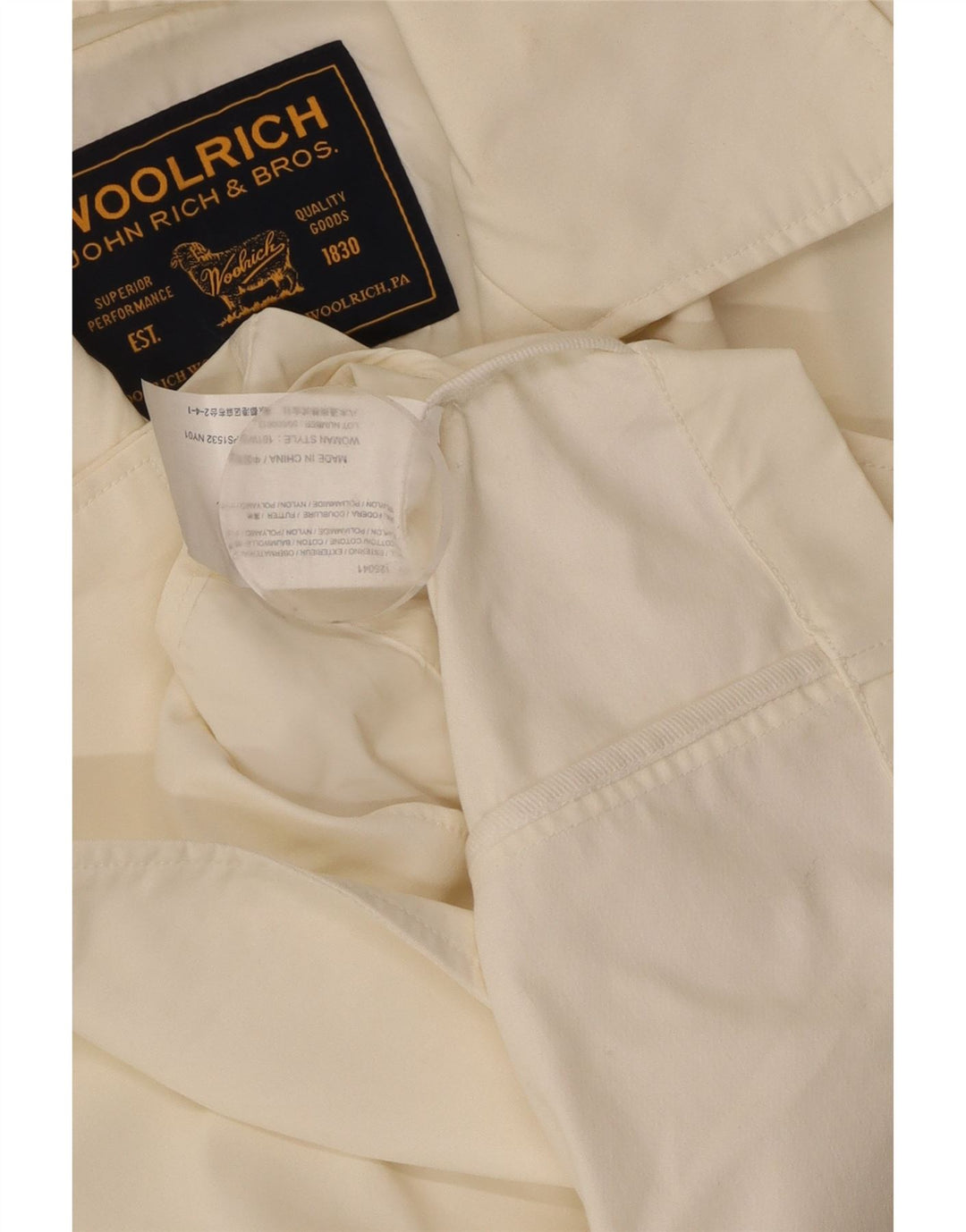 WOOLRICH Γυναικείο κοντό παλτό μπιζελιού UK 6 XS από λευκό βαμβακερό