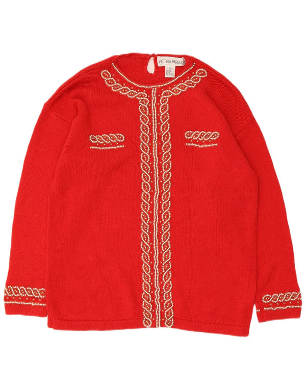 Victoria Harbor Γυναικείο πουλόβερ με λαιμόκαυμα UK 14 Medium Red Ramie