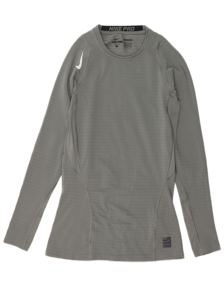 Nike ανδρικό Dri Fit γραφικό μπλουζάκι μακρυμάνικο UK 14 μεσαίο γκρι πολυεστέρας