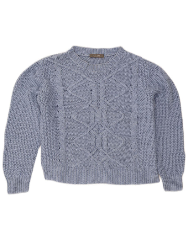 Oasis Womens Crop Boat Neck Jumper Sweater UK 16 Large Blue Acrylic