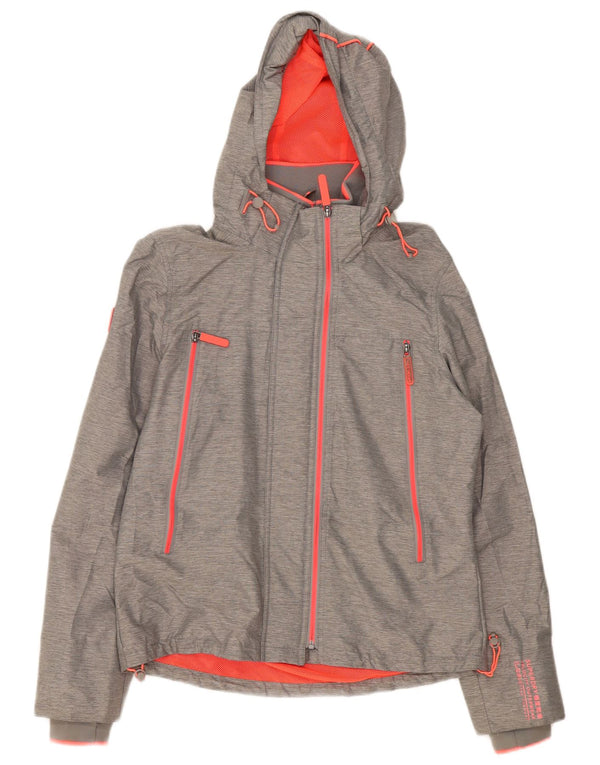 Superdry γυναικείο μπουφάν βροχής με κουκούλα UK 14 Large Grey Nylon