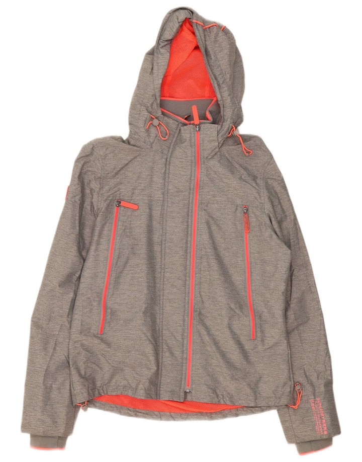 Superdry γυναικείο μπουφάν βροχής με κουκούλα UK 14 Large Grey Nylon