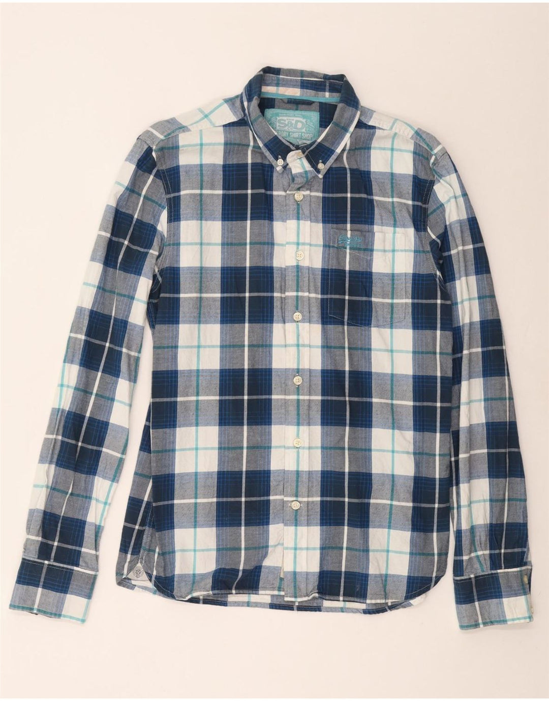Ανδρικό φανελένιο πουκάμισο SUPERDRY XL Navy Blue Check Cotton