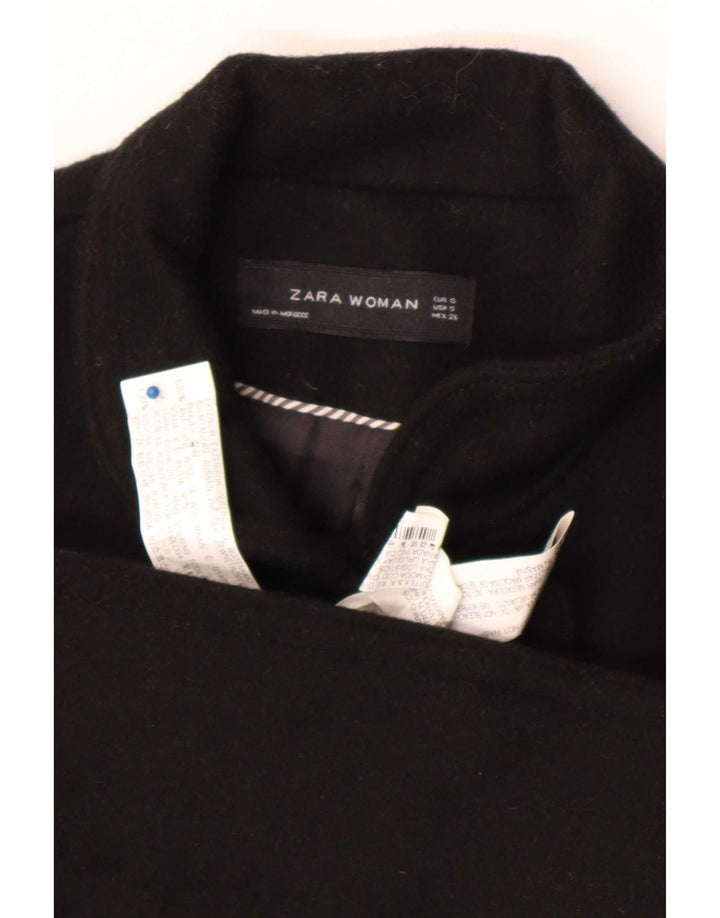 Zara Γυναικείο παλτό με διπλό στήθος UK 10 Small Black Wool